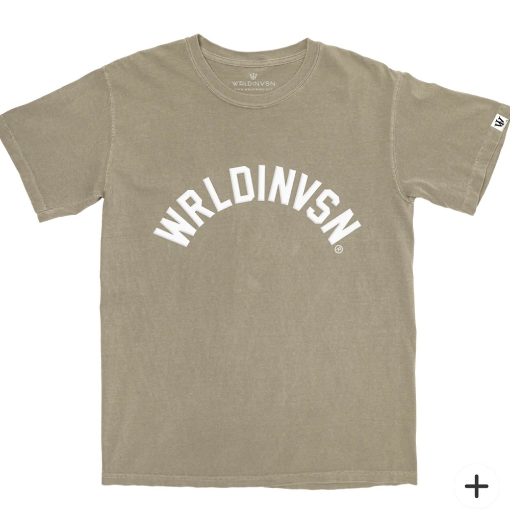 WRLDINVSN Curve Logo Khaki Tee Medium NEW